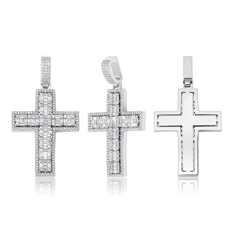 Halo Clustered Baguette Cross Pendant 14K - ICECI