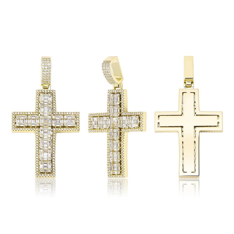 Halo Clustered Baguette Cross Pendant 14K - ICECI