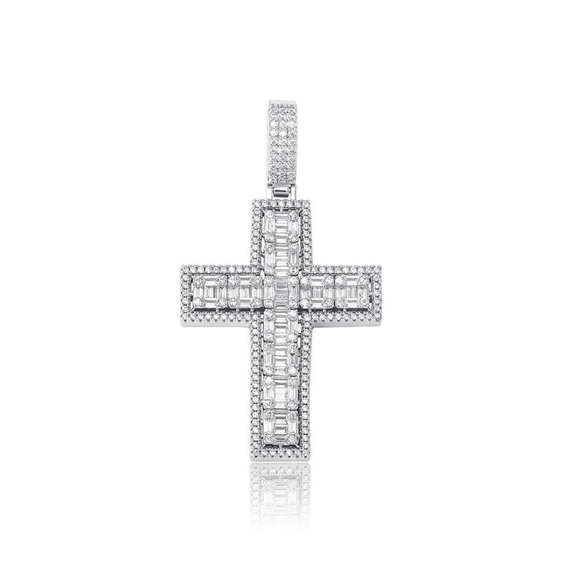 Halo Clustered Baguette Cross Pendant 14K - ICECI