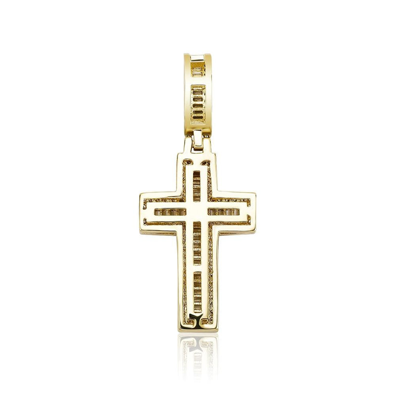 Halo Emerald Baguette Cross Pendant 14K - ICECI