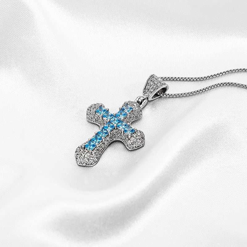 Halo Micro Pave Princess Cut Cross Pendant 14K - ICECI