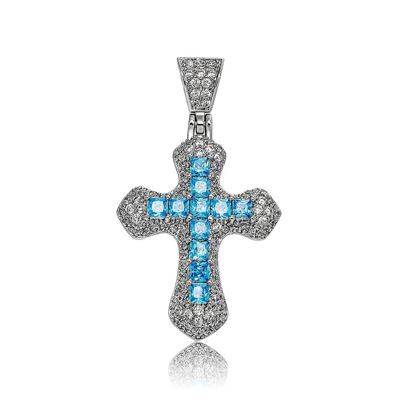 Halo Micro Pave Princess Cut Cross Pendant 14K - ICECI