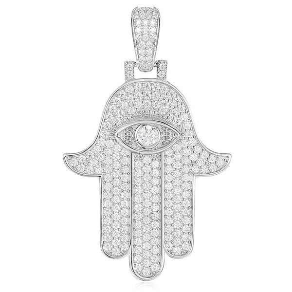 Hamsa Hand Evil Eye Pendant 18K x Moissanite - ICECI