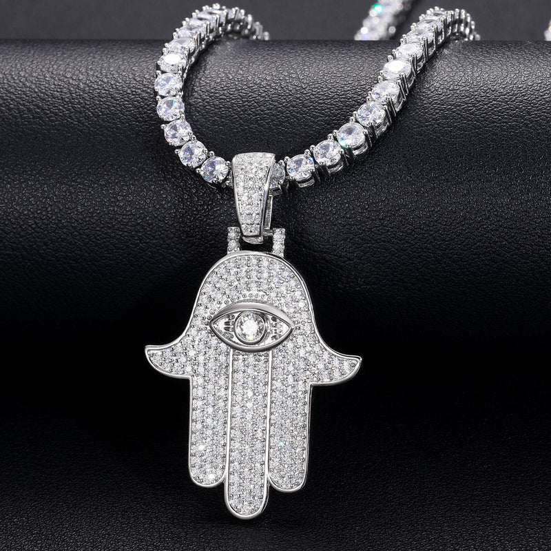 Hamsa Hand Evil Eye Pendant 18K x Moissanite - ICECI