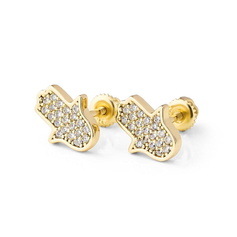 HAMSA HAND STUD EARRINGS 14K X STERLING SILVER - ICECI