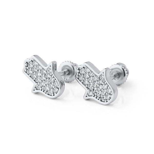 HAMSA HAND STUD EARRINGS 14K X STERLING SILVER - ICECI