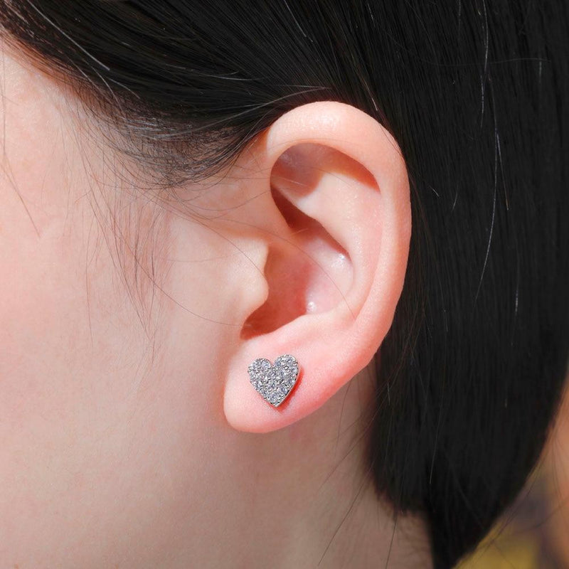 HEART STUD EARRINGS 14K X STERLING SILVER - ICECI
