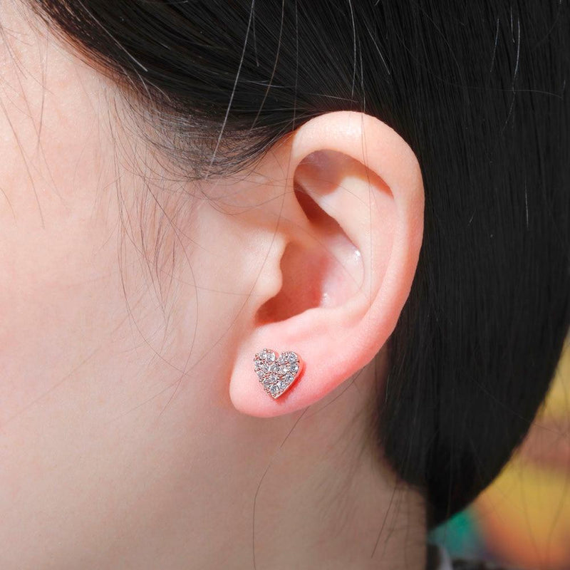 HEART STUD EARRINGS 14K X STERLING SILVER - ICECI