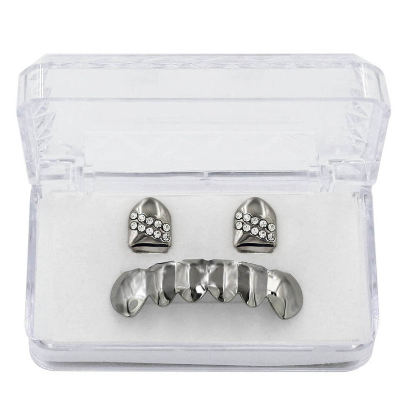 Iced 2 Single Top Tooth Caps + 6 Tooth Bottom Grillz 14K - ICECI