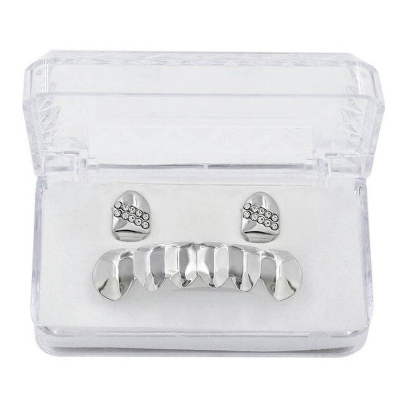 Iced 2 Single Top Tooth Caps + 6 Tooth Bottom Grillz 14K - ICECI