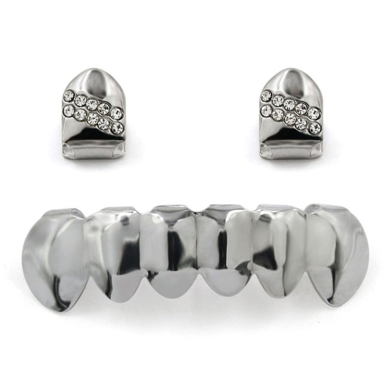 Iced 2 Single Top Tooth Caps + 6 Tooth Bottom Grillz 14K - ICECI