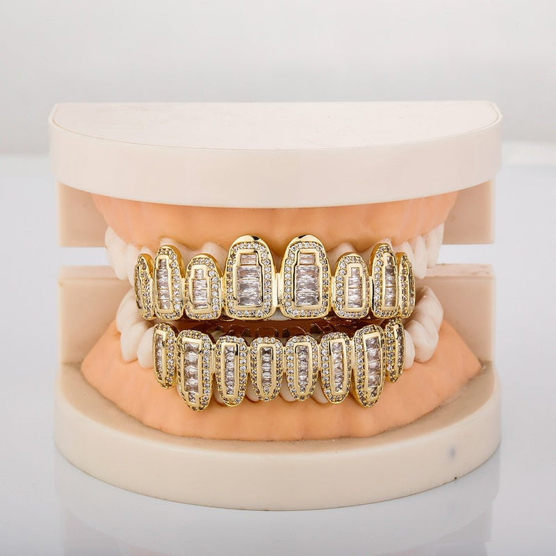 Iced Baguette Round Clustered Grillz 14K - ICECI