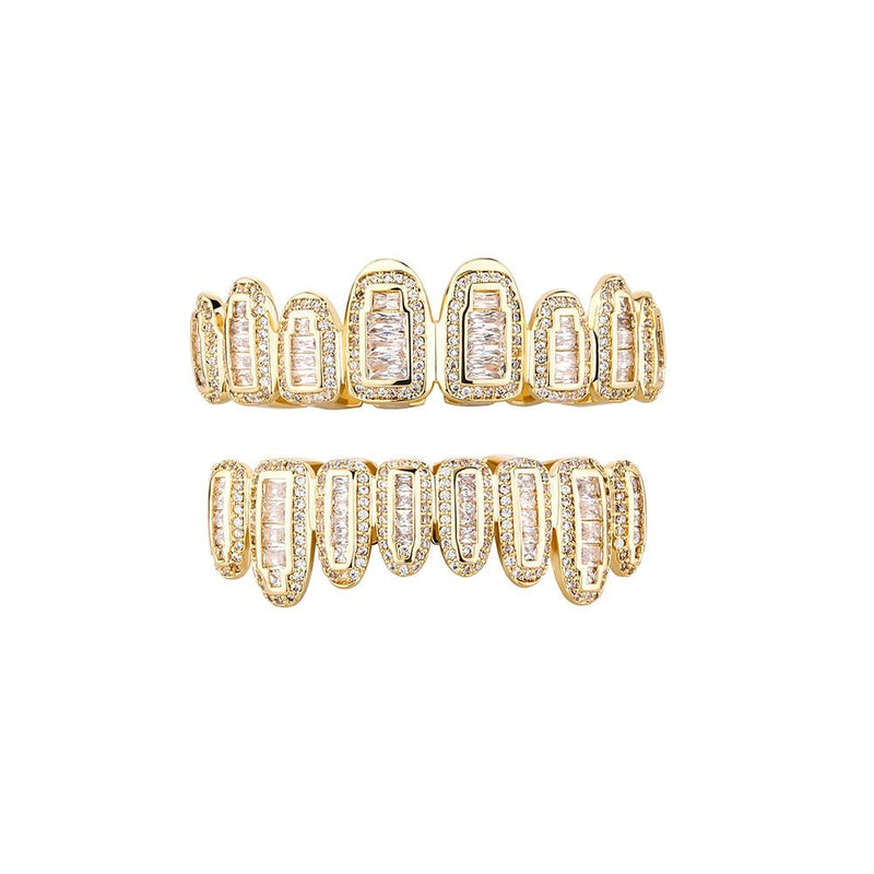 Iced Baguette Round Clustered Grillz 14K - ICECI