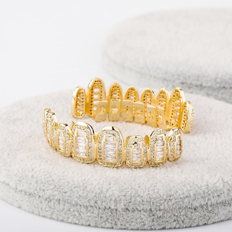 Iced Baguette Round Clustered Grillz 14K - ICECI