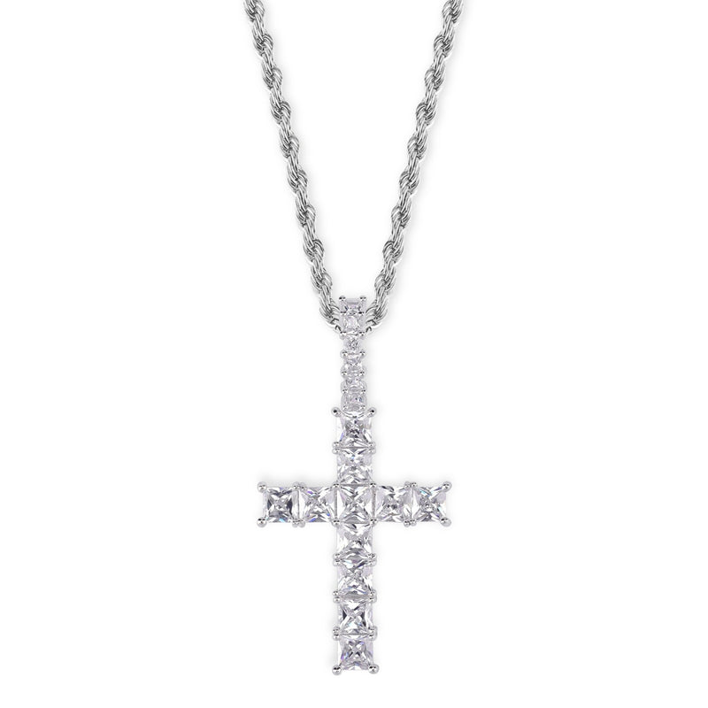 ICY BAGUETTE CROSS PENDANT 14K - ICECI