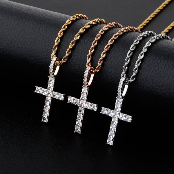 ICY BAGUETTE CROSS PENDANT 14K - ICECI