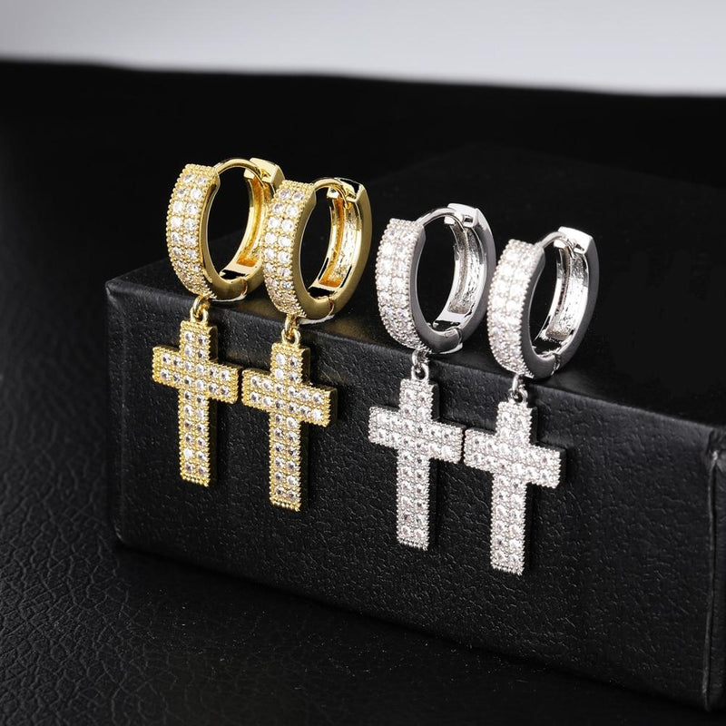 ICY CROSS DROP EARRINGS 18K - ICECI