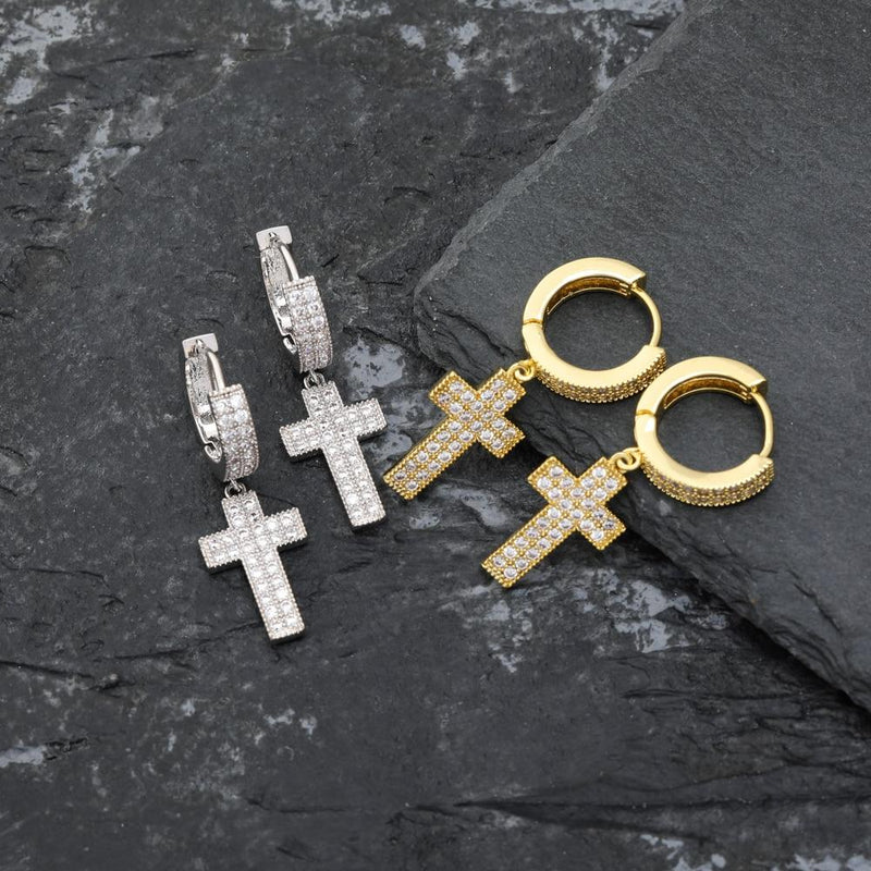 ICY CROSS DROP EARRINGS 18K - ICECI