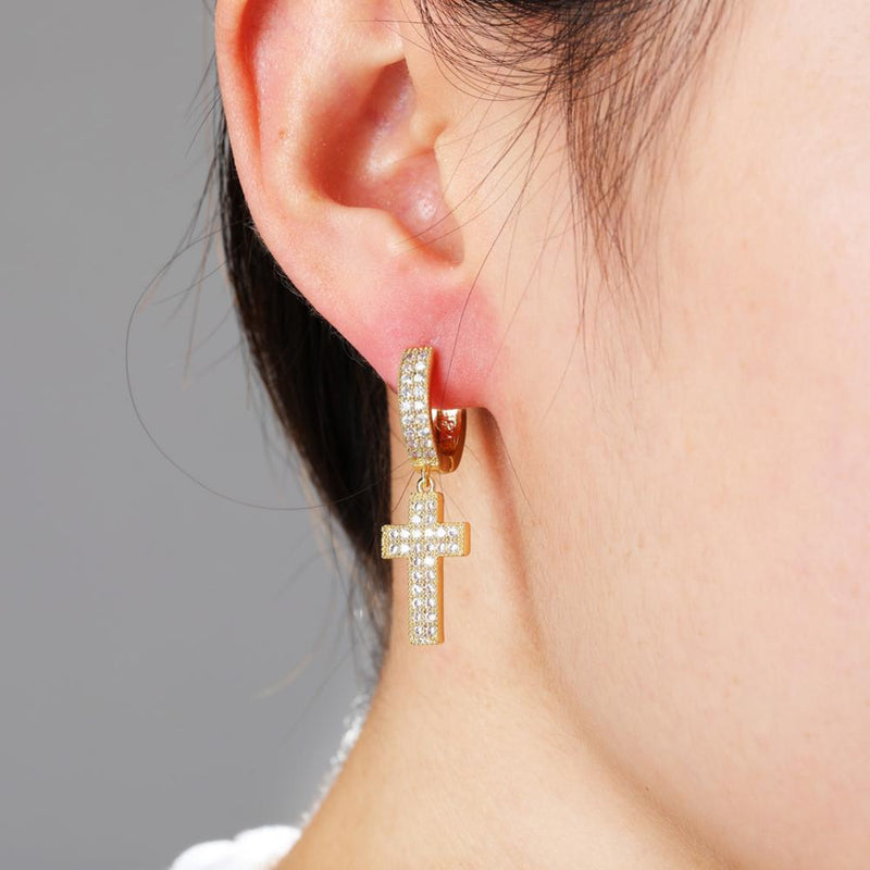 ICY CROSS DROP EARRINGS 18K - ICECI