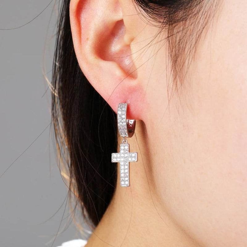 ICY CROSS DROP EARRINGS 18K - ICECI