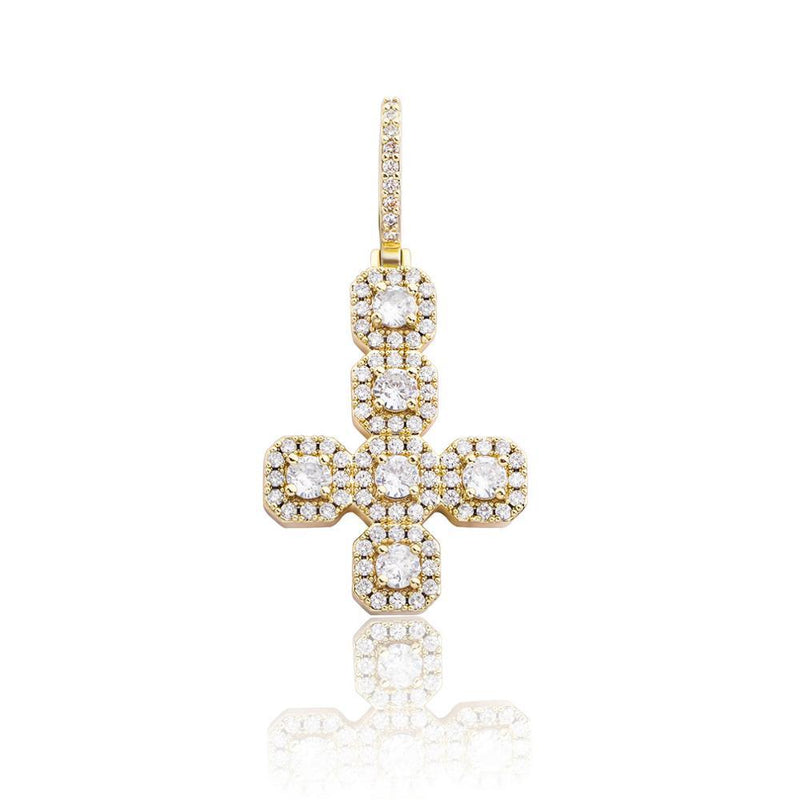 INVERTED GEMSTONE CROSS PENDANT 14K - ICECI