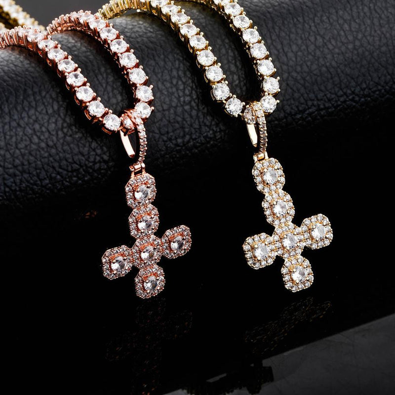 INVERTED GEMSTONE CROSS PENDANT 14K - ICECI