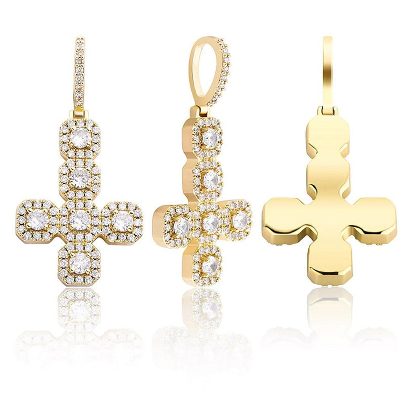 INVERTED GEMSTONE CROSS PENDANT 14K - ICECI