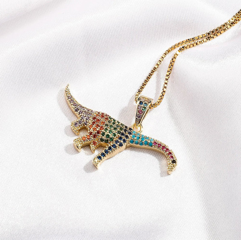 Long Neck Dinosaur Pendant 14K - ICECI