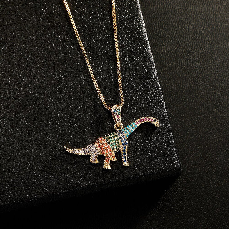 Long Neck Dinosaur Pendant 14K - ICECI