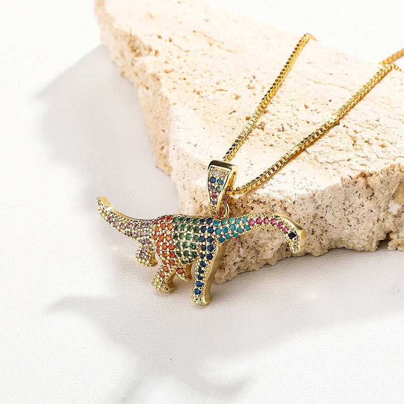 Long Neck Dinosaur Pendant 14K - ICECI