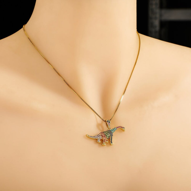 Long Neck Dinosaur Pendant 14K - ICECI