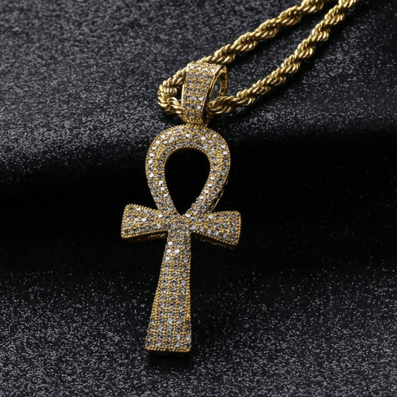 Micro Pave Ankh Cross Pendant 18K - ICECI