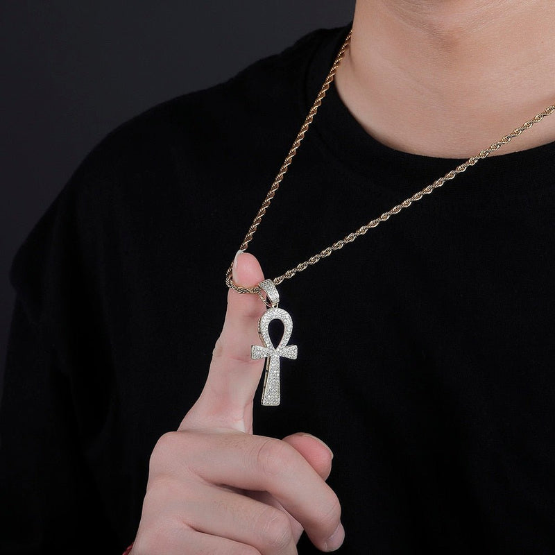 Micro Pave Ankh Cross Pendant 18K - ICECI