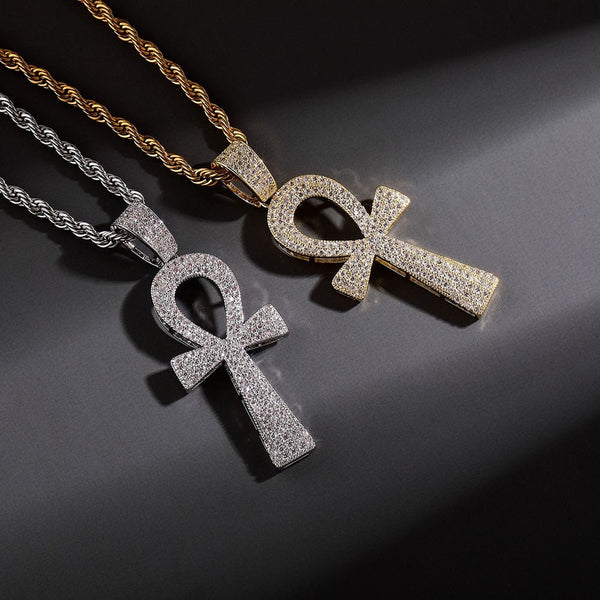 Micro Pave Ankh Cross Pendant 18K - ICECI