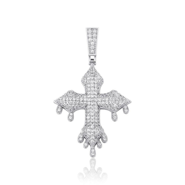 Micro Pave Drip Patonce Cross Pendant 14K - ICECI