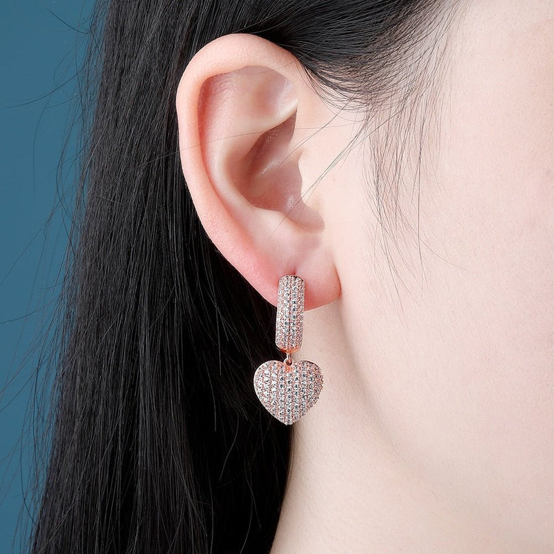 Micro Pave Heart Drop Earrings 14K - ICECI