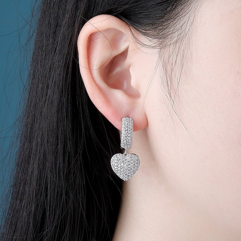 Micro Pave Heart Drop Earrings 14K - ICECI