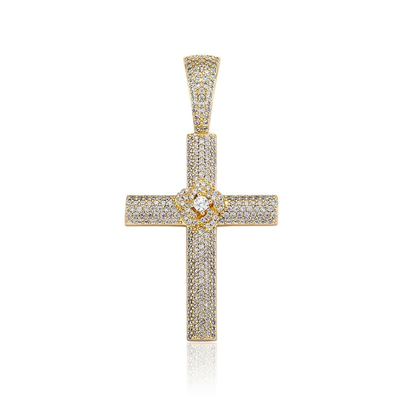 Micro Pave Rose Cross Pendant 14K - ICECI