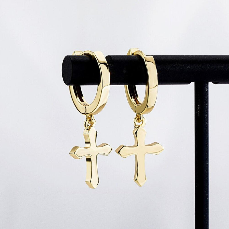 Minimalist Cross Drop Earrings 14K - ICECI