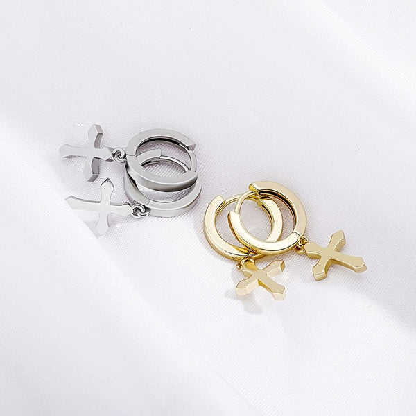 Minimalist Cross Drop Earrings 14K - ICECI