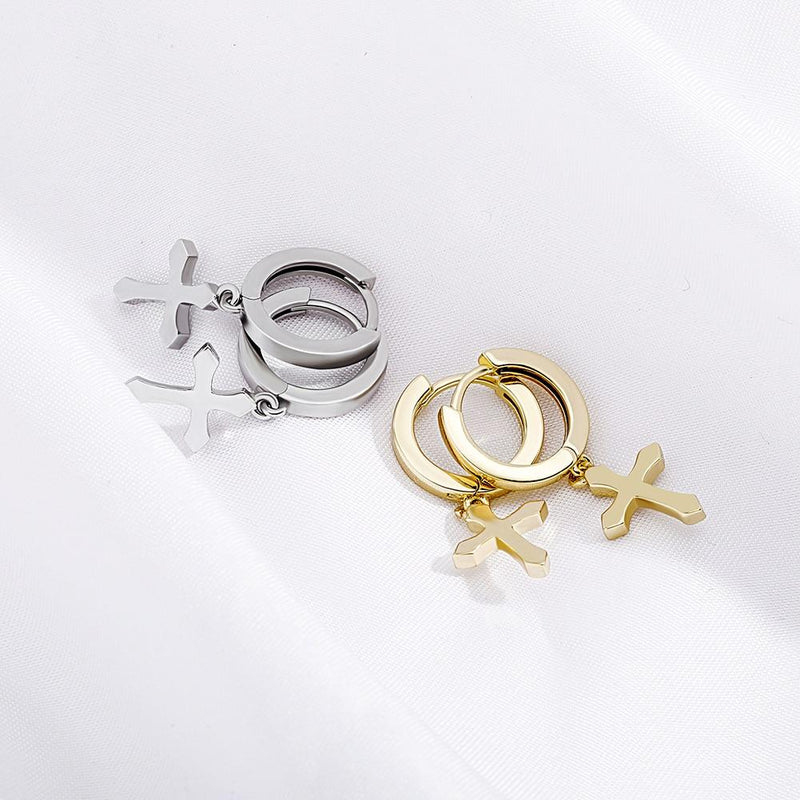 Minimalist Cross Drop Earrings 14K - ICECI