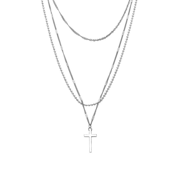 Minimalist Layered Cross Pendant 14K - ICECI