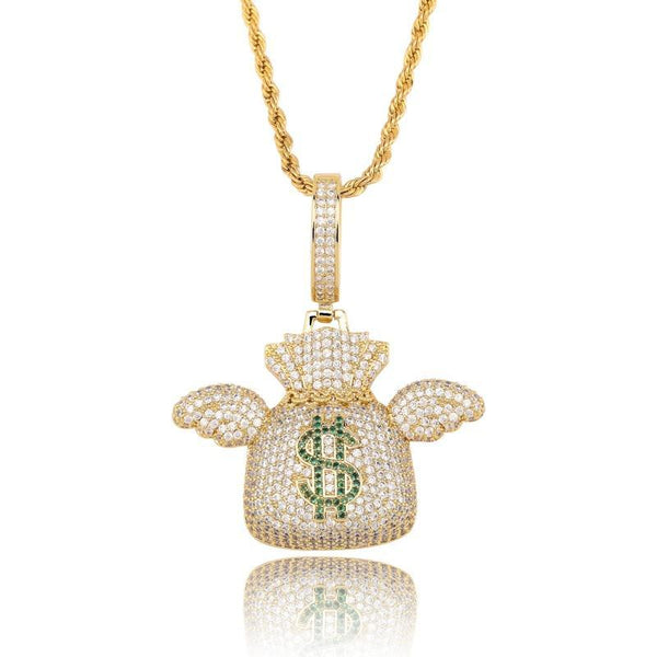 MONEY BAG WINGS PENDANT 14K - ICECI