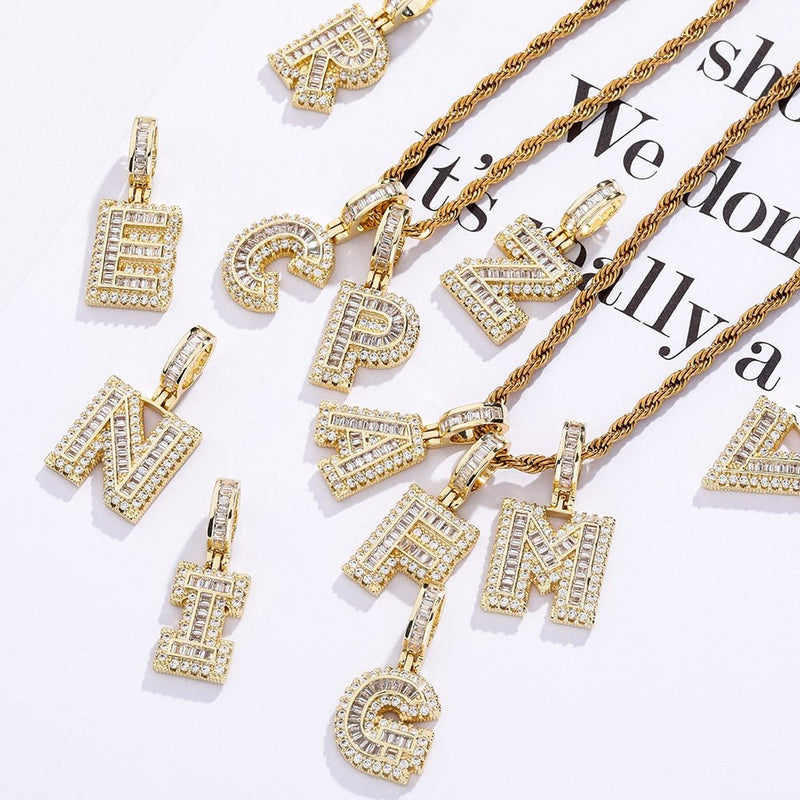 Multi-Layer Baguette Letter Pendant 14K - ICECI