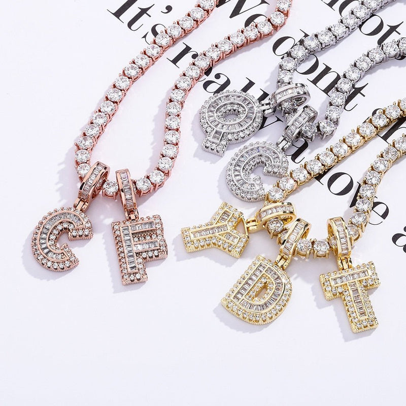 Multi-Layer Baguette Letter Pendant 14K - ICECI