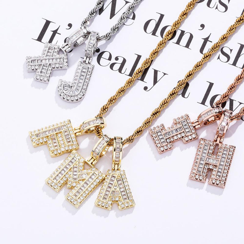 Multi-Layer Baguette Letter Pendant 14K - ICECI