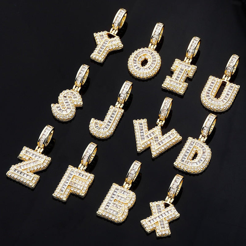 Multi-Layer Baguette Letter Pendant 14K - ICECI