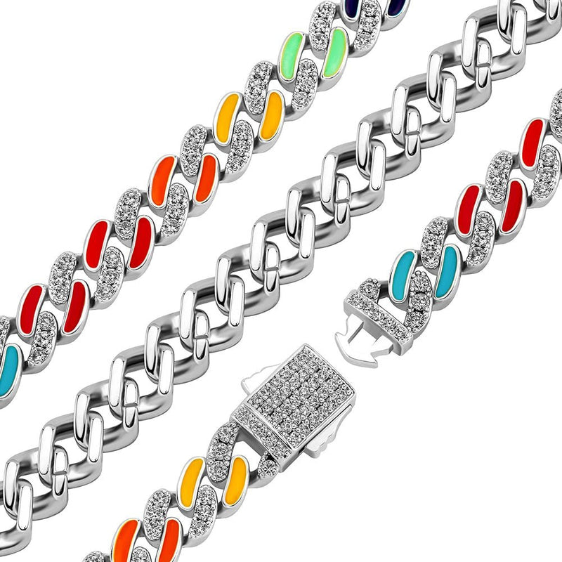 Multicolor Cuban Link Bracelet 14K - ICECI