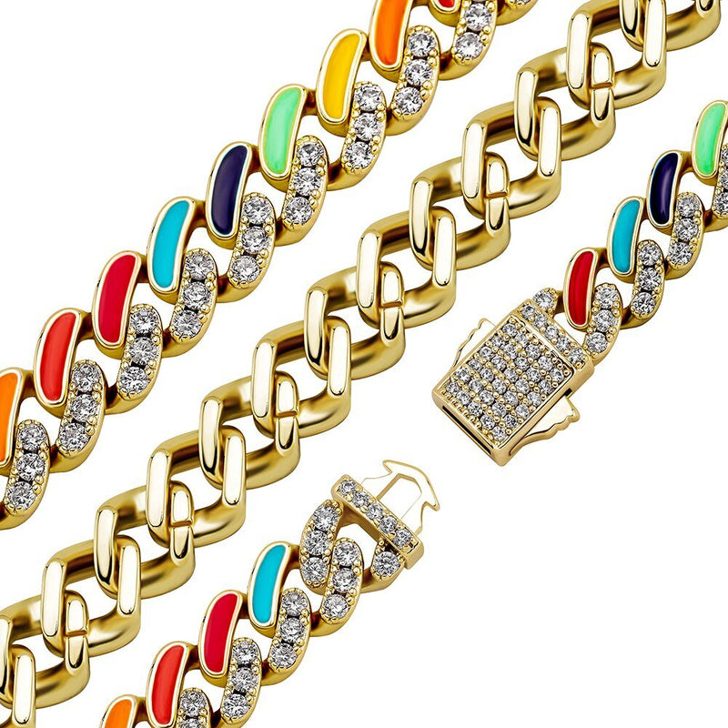 Multicolor Cuban Link Bracelet 14K - ICECI