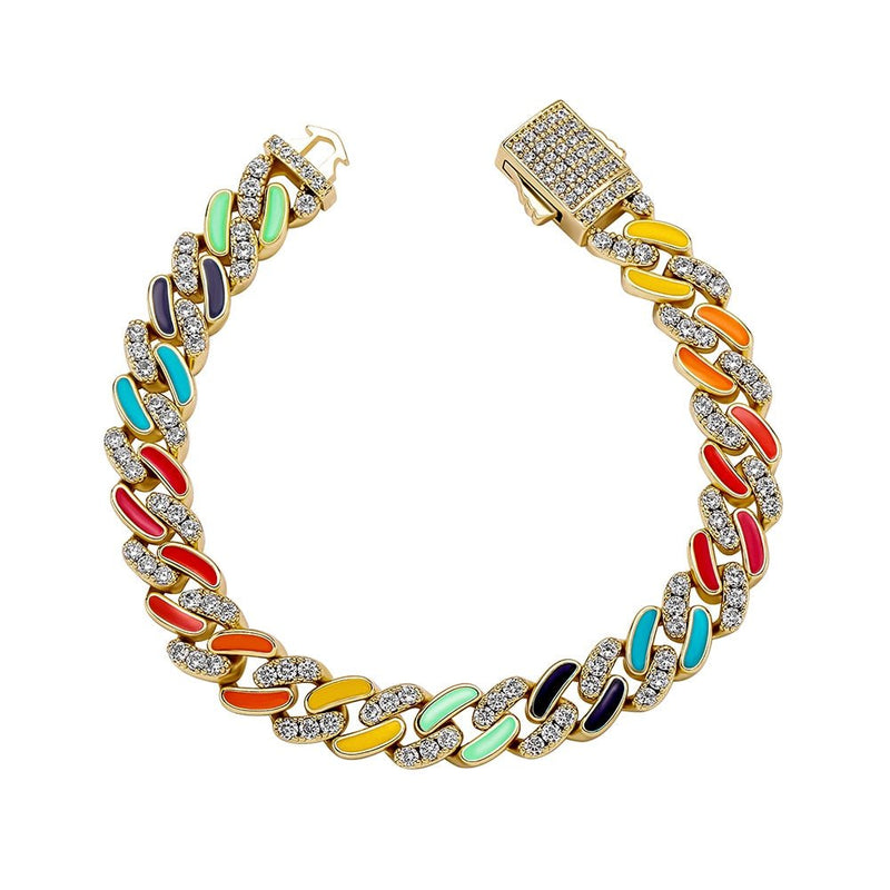 Multicolor Cuban Link Bracelet 14K - ICECI